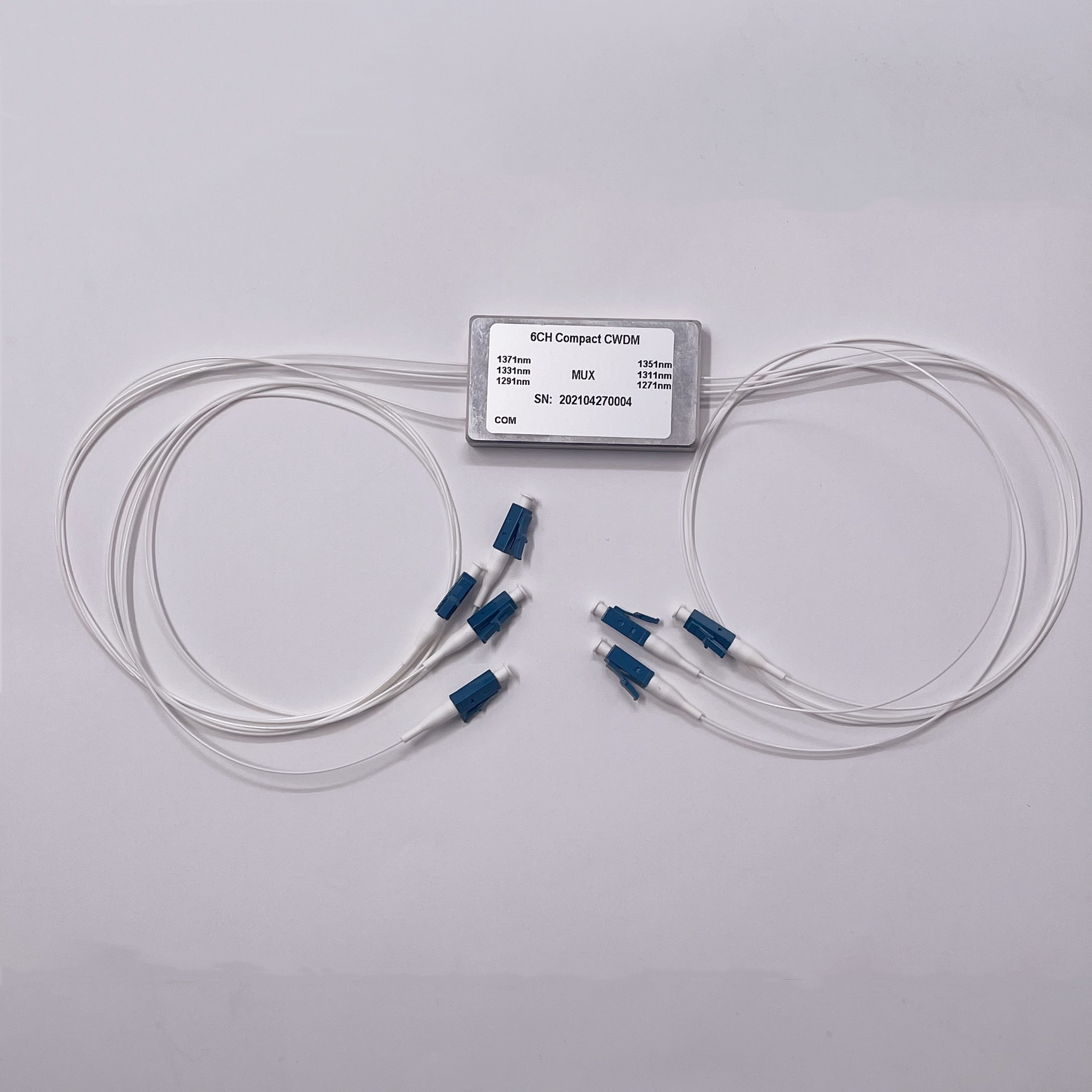 6通道低插损小型化CCWDM粗波分复用&解复用器件，自由空间二维平面设计，双侧出纤，超低插损
